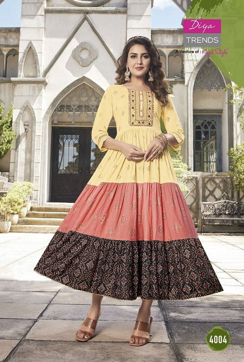 Groom 4 Rayon Printed Designer Festive Wear Fancy Anarkali Kurti Collection